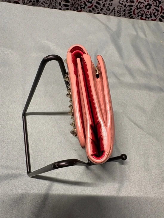 Christian Louboutin Macaron Spiked Trifold Wallet Nude Pink Gold Studs - Picture 4 of 9